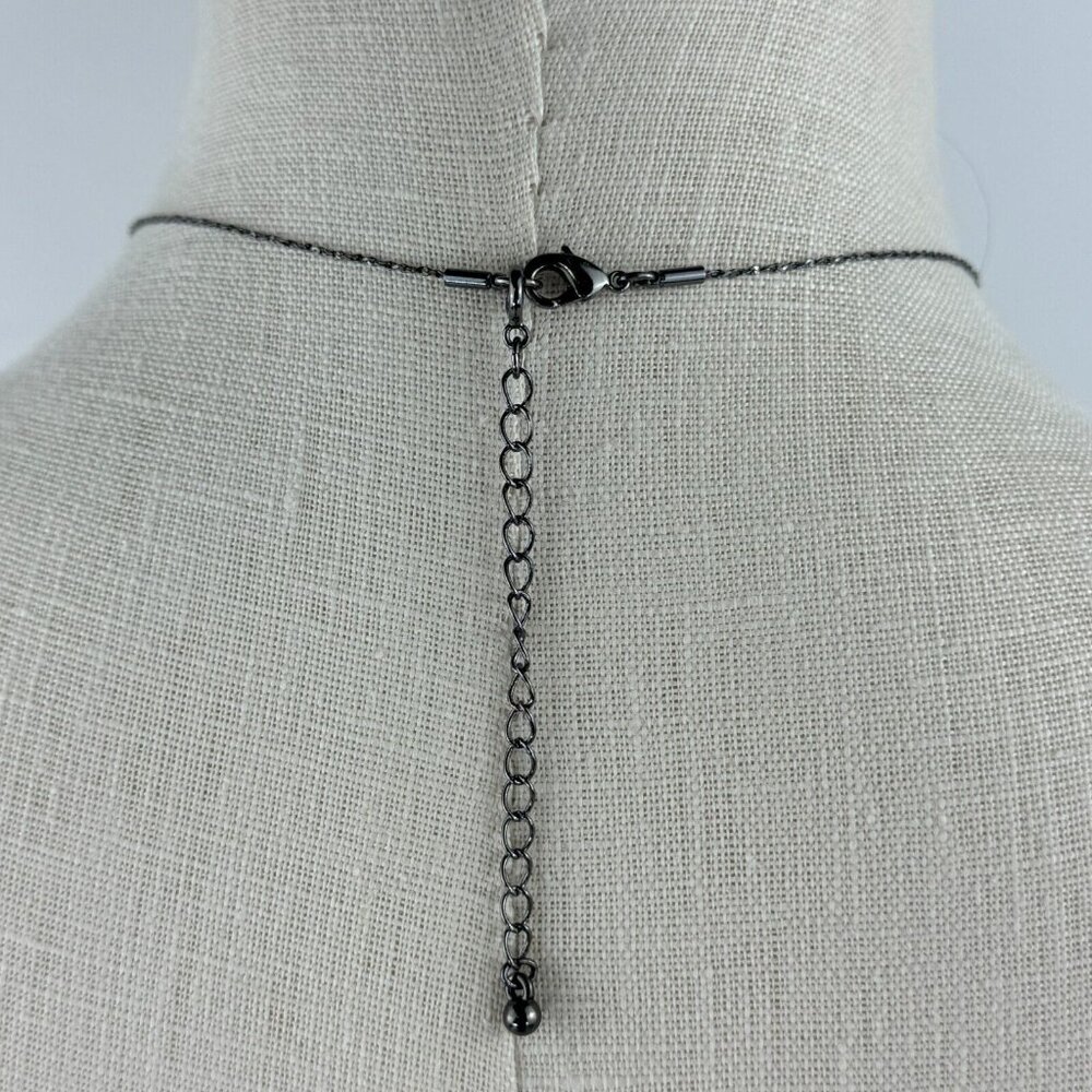 Vintage NR Pendant Necklace Dangle Earrings Set Gunmetal Midnight Blue Metallic - Picture 2 of 16